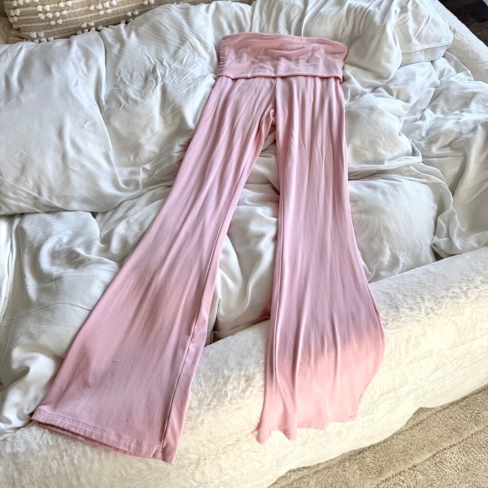 Blush Pink Pilates Barre Yoga Collection Foldover Wide Leg Flare Pant Size S